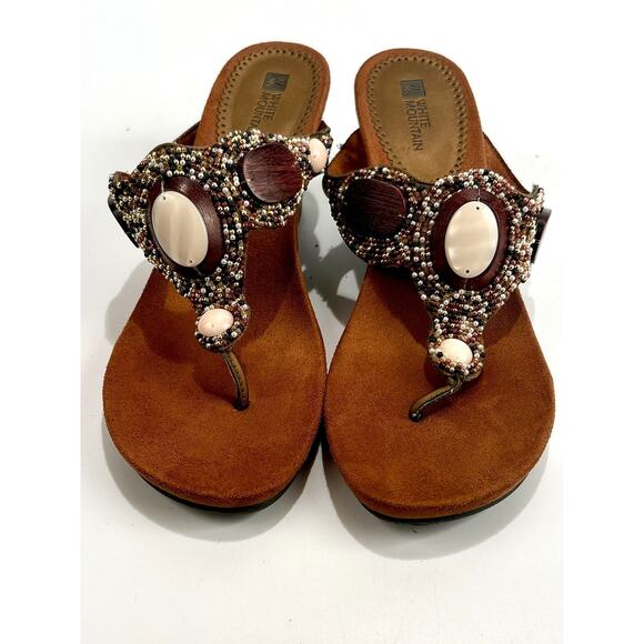 White Mountain Beaded Wedge Thong Sandals Women's 8.5 M Boho Flip Flops Festival - Picture 13 of 14